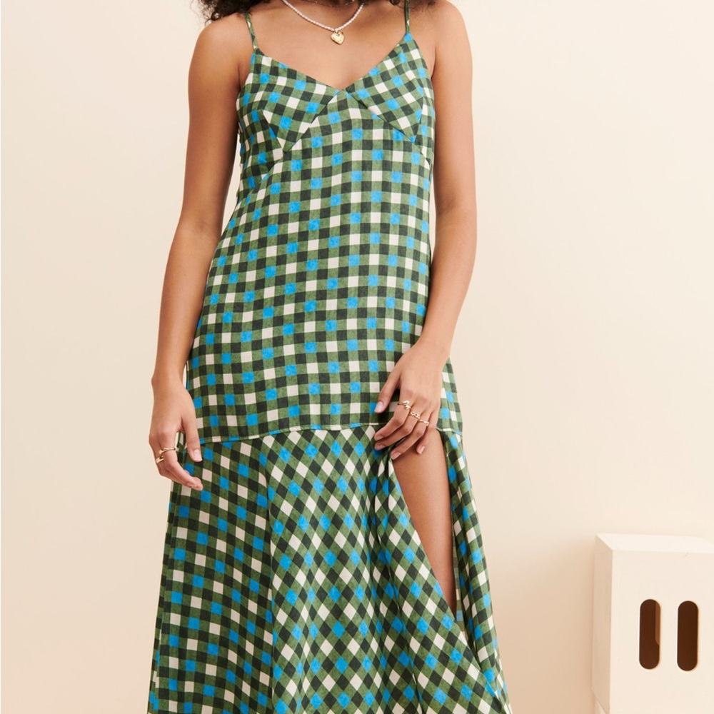 Back beat co plaid flounce slip dress small